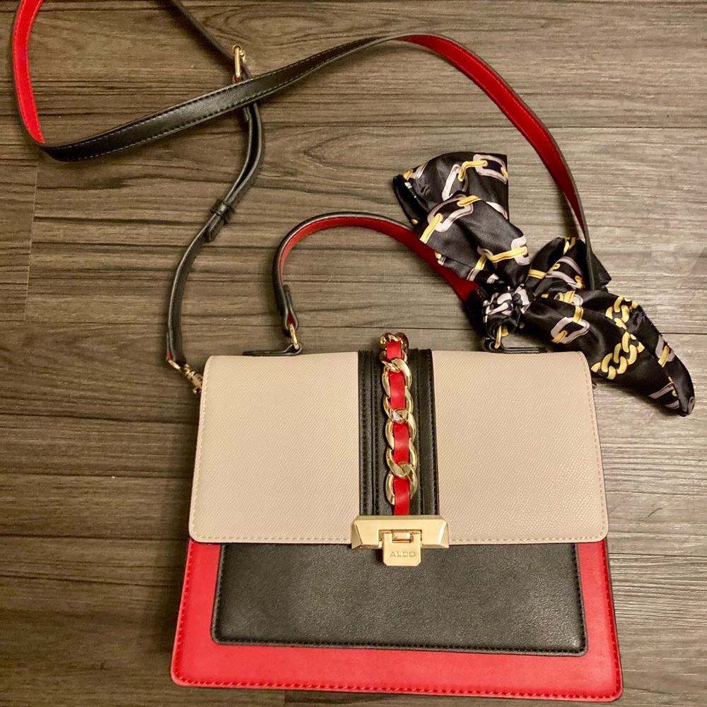 Aldo purse in cream, red, black, and gold EUC
